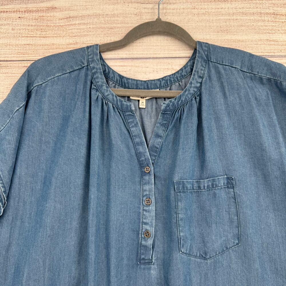 Hester & Orchard Chambray 1/4 Button Blouse‎ Womens Medium Blue - Picture 3 of 8
